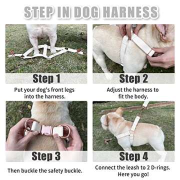 Soft Leather No Pull Dog Harness - Adjustable Step in Dog Harness with Rose Gold Heavy Duty Metal Buckle, Freedom Nylon Dog Halter Vests for Small Medium Large Dogs Easy Walking Training (White,L)