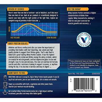BodyTech Whey Protein Isolate Powder - with 25 Grams of Protein per Serving & BCAA's - Ideal for Post-Workout Muscle Building & Growth, Contains Milk & Soy - Rich Chocolate (1.5 Pound)