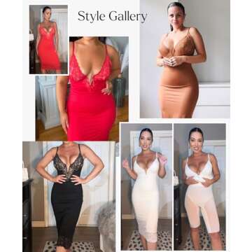 Popilush Corset Lace Shapewear Dress Deep V Bodycon Midi Dresses for Women Satin Drape Slip Club Par...