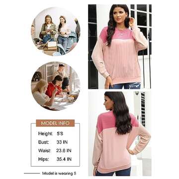 Dokotoo Women's Clothes Cute Round Neck Knitted Long Sleeve Color Block Pullover Fall Fashion Slim Waffle Knit Shirt Tops Casual Valentines Day Outfit Tunics Blouses Pink Small