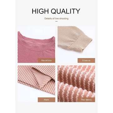 Dokotoo Women's Clothes Cute Round Neck Knitted Long Sleeve Color Block Pullover Fall Fashion Slim Waffle Knit Shirt Tops Casual Valentines Day Outfit Tunics Blouses Pink Small