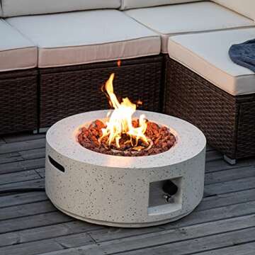 COSIEST Outdoor Propane Fire Pit Coffee Table, 28-inch Terrazzo Round Base Patio Heater, 40,000 BTU Stainless Steel Burner, Free Lava Rocks, Waterproof Cover