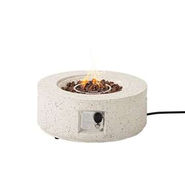 COSIEST Outdoor Propane Fire Pit Coffee Table, 28-inch Terrazzo Round Base Patio Heater, 40,000 BTU Stainless Steel Burner, Free Lava Rocks, Waterproof Cover