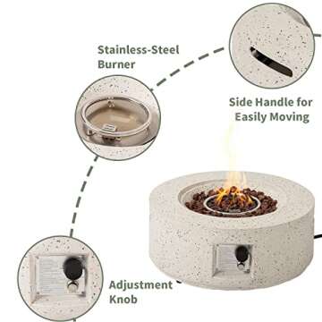 COSIEST Outdoor Propane Fire Pit Coffee Table, 28-inch Terrazzo Round Base Patio Heater, 40,000 BTU Stainless Steel Burner, Free Lava Rocks, Waterproof Cover