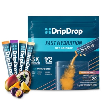 DripDrop Hydration Tropical Variety Pack - Electrolyte Drink Mix with 3X Electrolytes