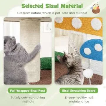 Tangkula Mushroom Cat Tree, Cute Cat Tower with Full-Wrapped Sisal Post, Scratching Board & Spring Ball, Cat Condo, Flower Cat Tree Tower for Indoor Cats Large Adult (23.5 Inch)