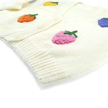 HOULENGS Women's Kawaii Strawberry Print Button Down Crop Cardigan Sweater Long Sleeve V Neck Sweate...