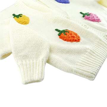 HOULENGS Women's Kawaii Strawberry Print Button Down Crop Cardigan Sweater Long Sleeve V Neck Sweater Coat White One Size