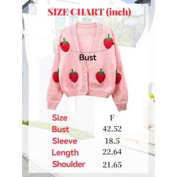 HOULENGS Women's Kawaii Strawberry Print Button Down Crop Cardigan Sweater Long Sleeve V Neck Sweater Coat White One Size