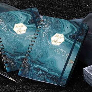 Spiral Journal/Notebook - Lined Journal with Hardcover and Premium Thick Paper, 8.5" x 6.5", College Ruled Spiral Notebook/Journal, Strong Twin-Wire Binding, Back Pocket, Blue Pattern