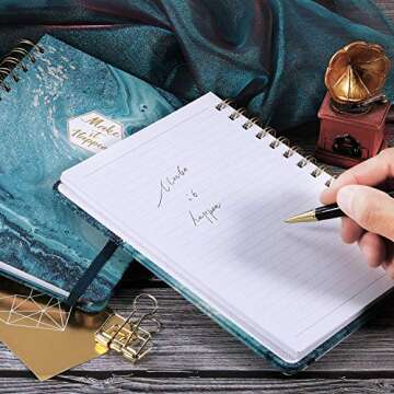 Spiral Journal/Notebook - Lined Journal with Hardcover and Premium Thick Paper, 8.5" x 6.5", College Ruled Spiral Notebook/Journal, Strong Twin-Wire Binding, Back Pocket, Blue Pattern