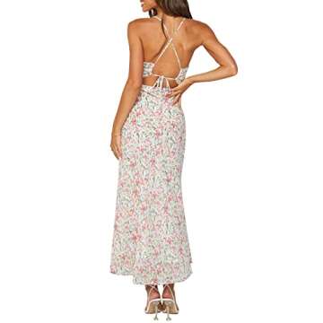 ZAFUL Women's Spaghetti Strap Floral Summer Hollow Twist Front Maxi Dresses Sexy Cutout V Neck Backless Vacation Dress