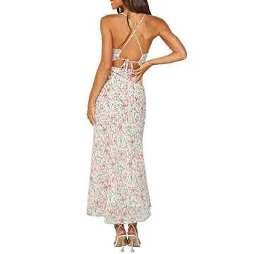 ZAFUL Women's Spaghetti Strap Floral Summer Hollow Twist Front Maxi Dresses Sexy Cutout V Neck Backless Vacation Dress