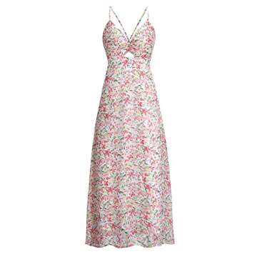 ZAFUL Women's Spaghetti Strap Floral Summer Hollow Twist Front Maxi Dresses Sexy Cutout V Neck Backless Vacation Dress