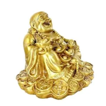 SMRTHMRT Feng Shui Decor Laughing Buddha Statue Maitreya Figurine Carrying Money Bag Happy Buddha for God Luck Brass Sculptures Home Decorations (Small)