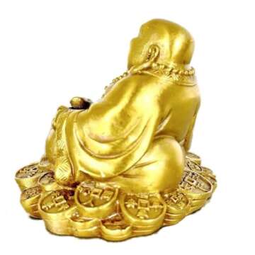 SMRTHMRT Feng Shui Decor Laughing Buddha Statue Maitreya Figurine Carrying Money Bag Happy Buddha for God Luck Brass Sculptures Home Decorations (Small)