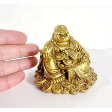 SMRTHMRT Feng Shui Decor Laughing Buddha Statue Maitreya Figurine Carrying Money Bag Happy Buddha for God Luck Brass Sculptures Home Decorations (Small)