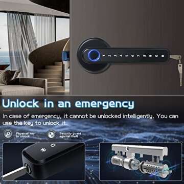 Fingerprint Smart Door Lock with App Code Backup Key Fingerprint Smart Door Knob Keyless Entry Door Lock with Handle for Home Hotel Office Apartment Bedroom Silver