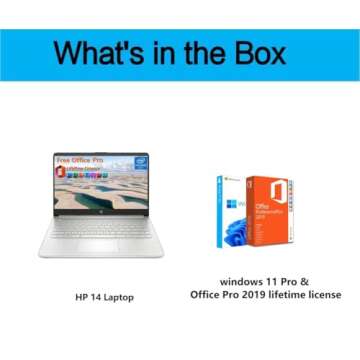 HP 14 Inch Laptop Student Business, with Office Lifetime License & Windows 11 Pro, Intel Dual-Core N...
