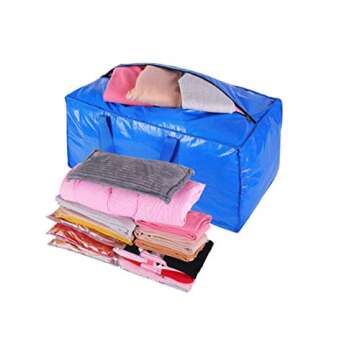 Extra Large Storage Bags Moving Bag Totes for Travelling, College Carrying, Moving, Camping, Christmas Decorations Storage (Blue - Set of 8)