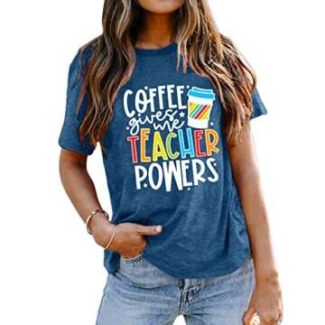 Teacher Shirts Women Teacher Life T-Shirt Funny Teacher Graphic Tee Casual Inspirational Tops Blue
