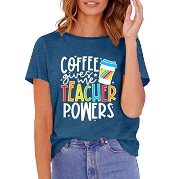 Teacher Shirts Women Teacher Life T-Shirt Funny Teacher Graphic Tee Casual Inspirational Tops Blue