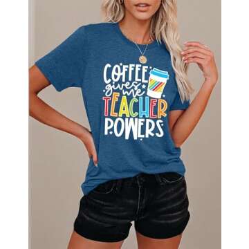 Teacher Shirts Women Teacher Life T-Shirt Funny Teacher Graphic Tee Casual Inspirational Tops Blue