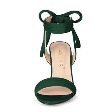 Allegra K Women's Open Toe Ankle Tie Chunky Heel Dark Green Sandals - 9 M US