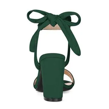 Allegra K Women's Open Toe Ankle Tie Chunky Heel Dark Green Sandals - 9 M US