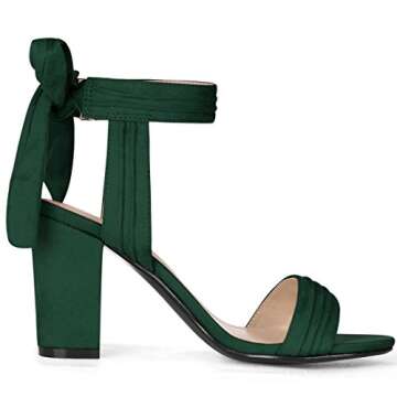 Allegra K Women's Open Toe Ankle Tie Chunky Heel Dark Green Sandals - 9 M US