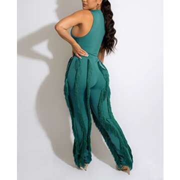 IyMoo Two Piece Outfits for Women Fall Winter - Lounge Sets 2 Workout Sleeveless Tank Tops Bodycon Long Pants Set Sweatsuits Drawstring Waist Fringe Tassel Tracksuits Green, S