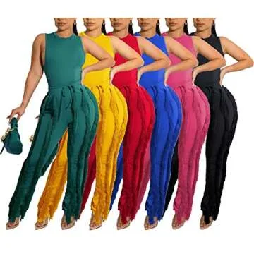 IyMoo Two Piece Outfits for Women Fall Winter - Lounge Sets 2 Workout Sleeveless Tank Tops Bodycon Long Pants Set Sweatsuits Drawstring Waist Fringe Tassel Tracksuits Green, S