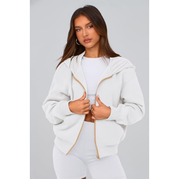 PRETTYGARDEN Women's Zip Up Hoodie Sweatshirt Y2K Fall Fashion Clothes Long Sleeve Loose Fit Pockets Casual Trendy Jacket (White,Large)