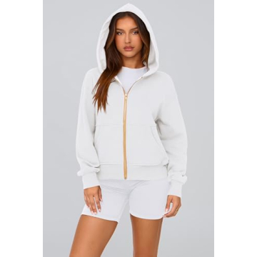 PRETTYGARDEN Women's Zip Up Hoodie Sweatshirt Y2K Fall Fashion Clothes Long Sleeve Loose Fit Pockets Casual Trendy Jacket (White,Large)