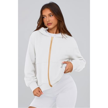 PRETTYGARDEN Women's Zip Up Hoodie Sweatshirt Y2K Fall Fashion Clothes Long Sleeve Loose Fit Pockets Casual Trendy Jacket (White,Large)