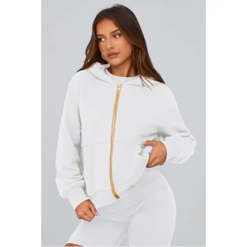 PRETTYGARDEN Women's Zip Up Hoodie Sweatshirt Y2K Fall Fashion Clothes Long Sleeve Loose Fit Pockets Casual Trendy Jacket (White,Large)