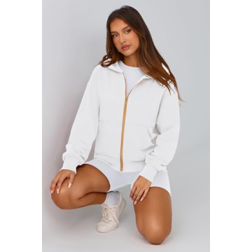 PRETTYGARDEN Women's Zip Up Hoodie Sweatshirt Y2K Fall Fashion Clothes Long Sleeve Loose Fit Pockets Casual Trendy Jacket (White,Large)