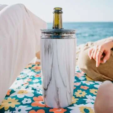 BrüMate Togosa 2-in-1 Wine Chiller Bucket or Champagne Bucket & 100% Leakproof Pitcher | Portable Cooler Fits Most Wine, Champagne, & Liquor Bottles | Perfect Wine Gifts | 49oz (Carrara)