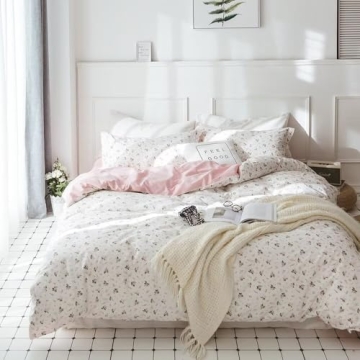VClife Queen Floral Cotton Duvet Cover - Breathable Bedding Set
