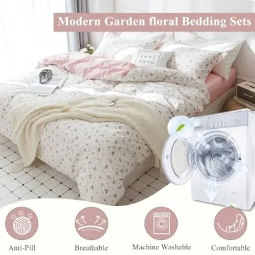 VClife Queen Floral Cotton Duvet Cover - Breathable Bedding Set