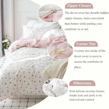 VClife Queen Floral Cotton Duvet Cover - Breathable Bedding Set