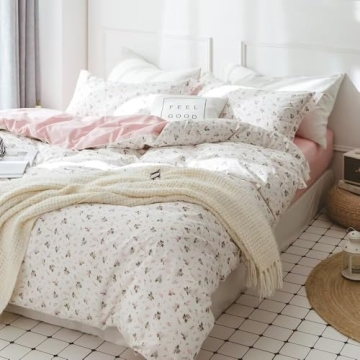 VClife Queen Floral Cotton Duvet Cover - Breathable Bedding Set