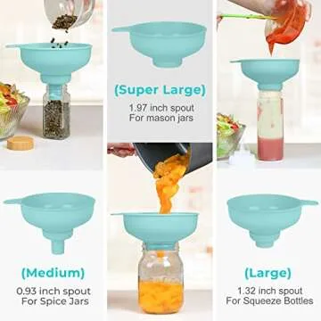 Pisol Wide Mouth Stainless Steel Funnel + Food Grade Plastic Cooking Canning Funnel