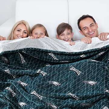 CS CATHAYSPORTS Cathay Sports NFL Official Licensed Philadelphia Eagles Extra-Large 8ft x 8ft (96" x 96") Link' Flannel & Sherpa Family Blanket, Team Color, One Size, (FBL10005PHI)