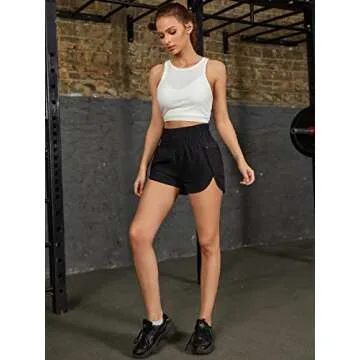 Blooming Jelly Women's High Waisted Running Shorts Sport Workout Active Athletic Shorts with Zip Pocket (Small, Black)