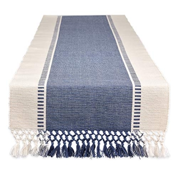 DII Dobby Stripe Woven Table Runner French Blue 13x72-inch - Elegant Cotton Decor