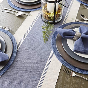DII Dobby Stripe Woven Table Runner French Blue 13x72-inch
