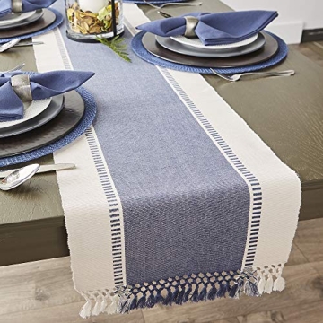 DII Dobby Stripe Woven Table Runner French Blue 13x72-inch