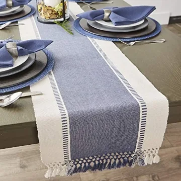 DII Dobby Stripe Woven Table Runner French Blue 13x72-inch