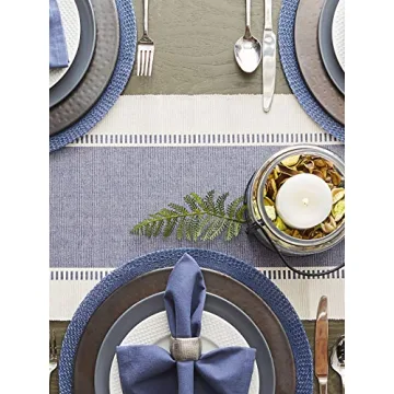 DII Dobby Stripe Woven Table Runner French Blue 13x72-inch